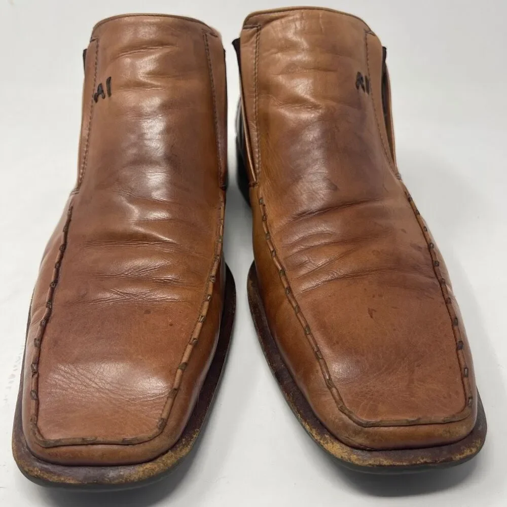 Angel Infantes Brown Square Toe Slip On Fine Leather Loafer Dress Shoes Size 45